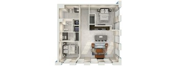 a floor plan of a house with a bedroom and a living room