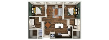 a 3d rendering of a 1 bedroom floor plan with a bathroom and a kitchen