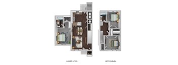 A diagram shows the layout of a house with a lower level and an upper level.