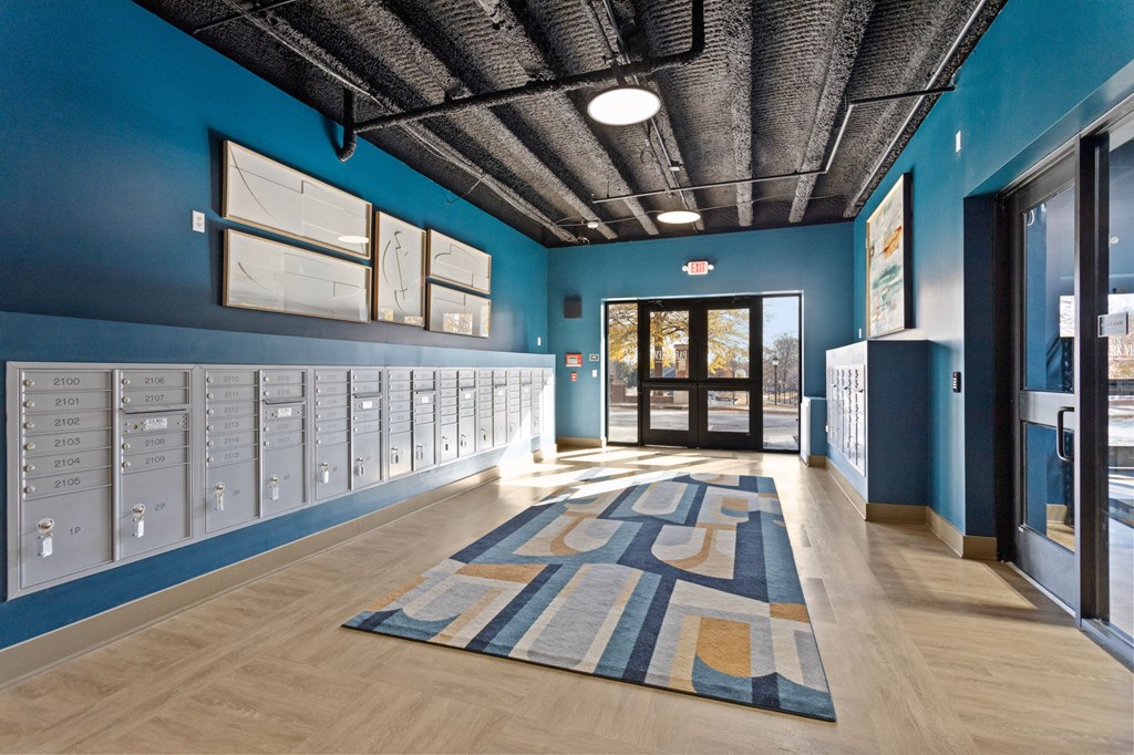 The mailroom in Park View Greer Apartments in Greer, SC