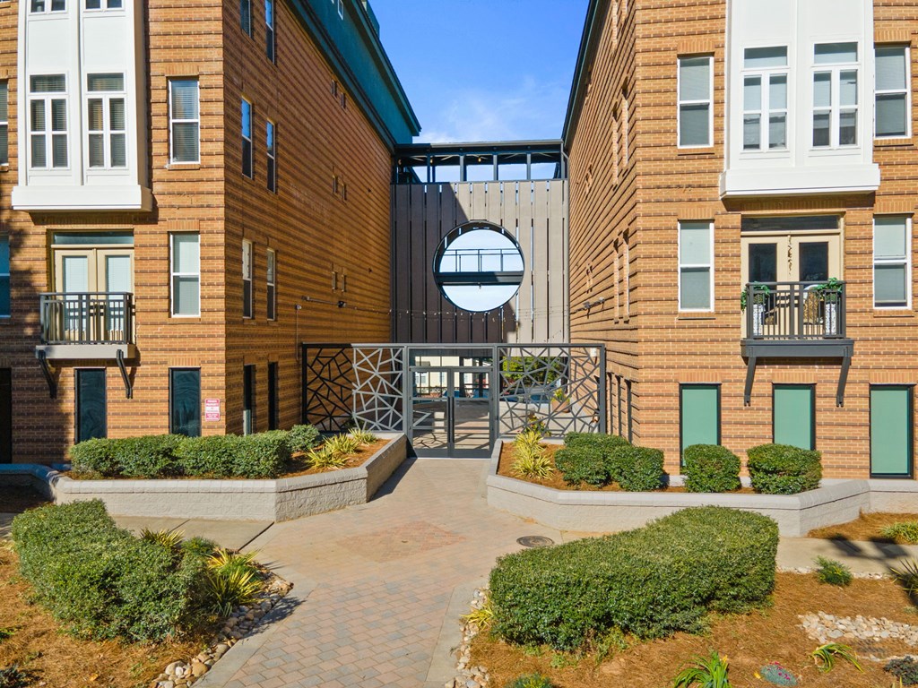 Flatiron West Trade Apartments elevated covered walkway