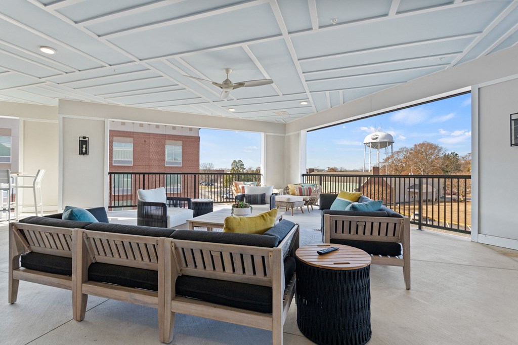 Outdoor patio in Park View Greer Apartments in Greer, SC with deck furniture