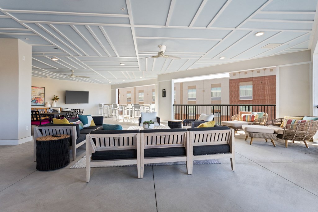 Outdoor patio in Park View Greer Apartments in Greer, SC with deck furniture