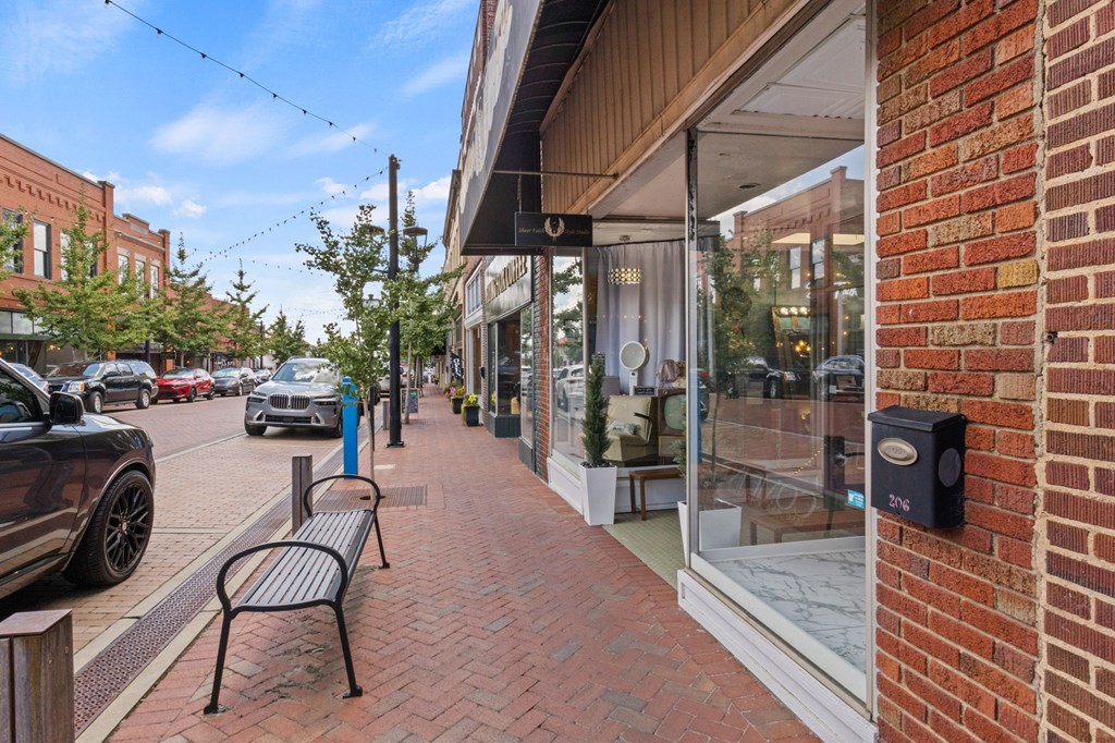 Brick storefront on brick streets in downtown Greer, SC