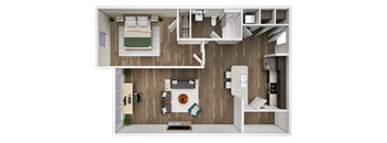 a floor plan of a bedroom with a bathroom and a living room