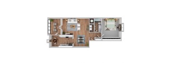 a 1 bedroom floor plan with a bathroom and a living room