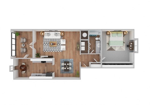 a 1 bedroom floor plan with a bathroom and a living room