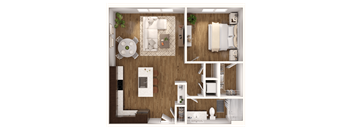 a 1 bedroom floor plan with a bathroom and a living room