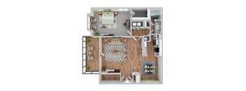 a stylized floor plan of a house with a bedroom and living room