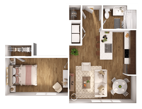 a floor plan of a house with a bedroom and a living room