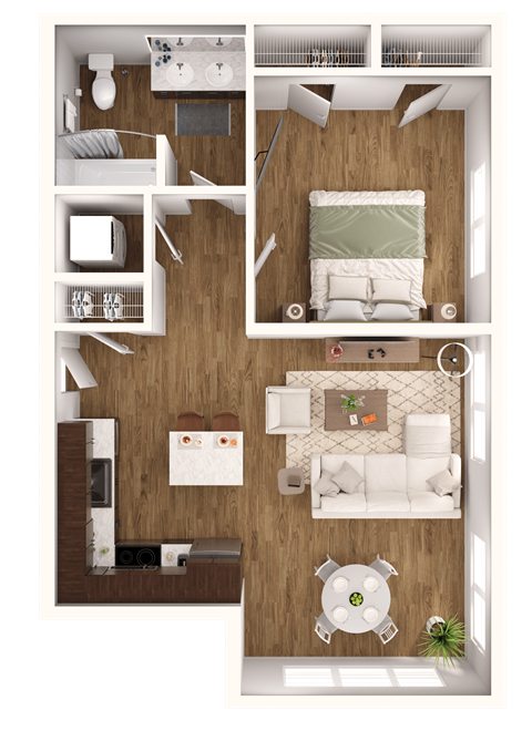 a floor plan of a bedroom with a bathroom and a living room