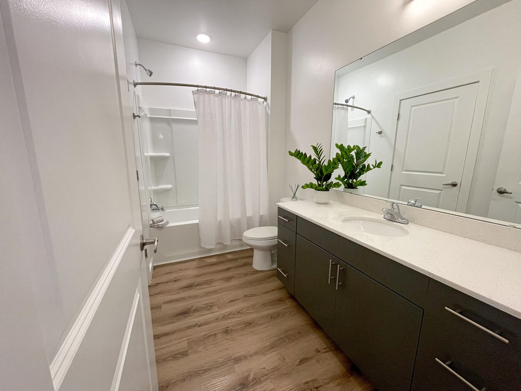 A bathroom in The Alston Apartments.