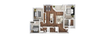 A floor plan of a house with a kitchen, living room, and bathroom.