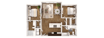 a floor plan of a bedroom with a bathroom and a living room