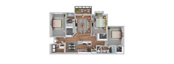 a 3d floor plan of a house with a bedroom and a living room