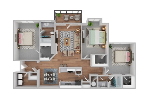 a 3d floor plan of a house with a bedroom and a living room