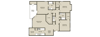 a floor plan of an apartment with two bedrooms and two baths