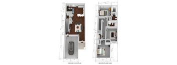 a floor plan of a house with a car in the center of the floor plan