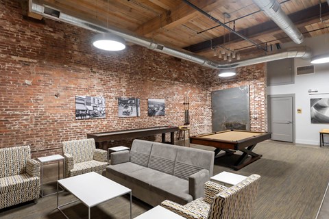 Converse Mill Lofts Recreation and Gaming Lounge with pool table