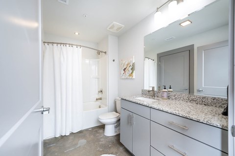 Converse Mill Lofts Luxury Apartments Bathroom with Granite Countertops
