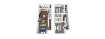 Two floor plans of a house with a kitchen, living room, and bedrooms.