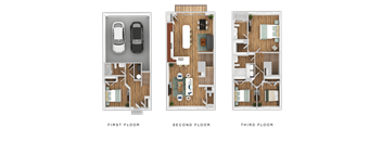 Three different floor plans for a house are shown.