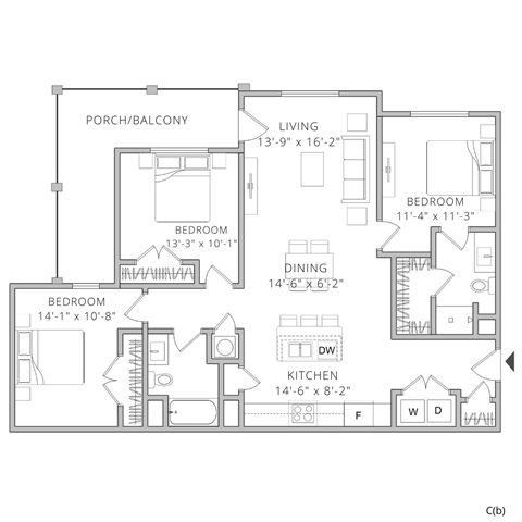 Waterleaf Neely Ferry 3-Bedroom Laurel Floorplan