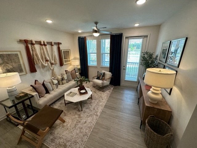 a living room with a couch and a table