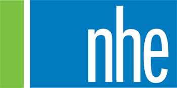 The image contains the text "nhe" in white font on a blue background.