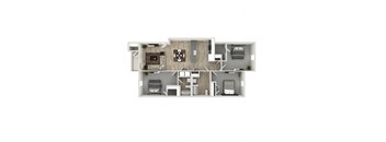 3D floor plan 3 bedroom with 2 baths  129