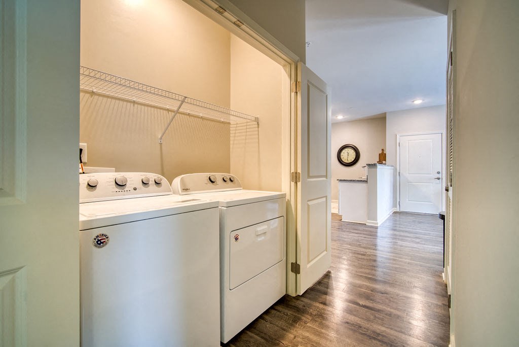 A close-up view of the in-unit laundry available to residents.