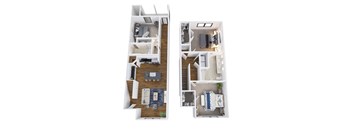 Two floor plans of a house with a living room, kitchen, and bedrooms.