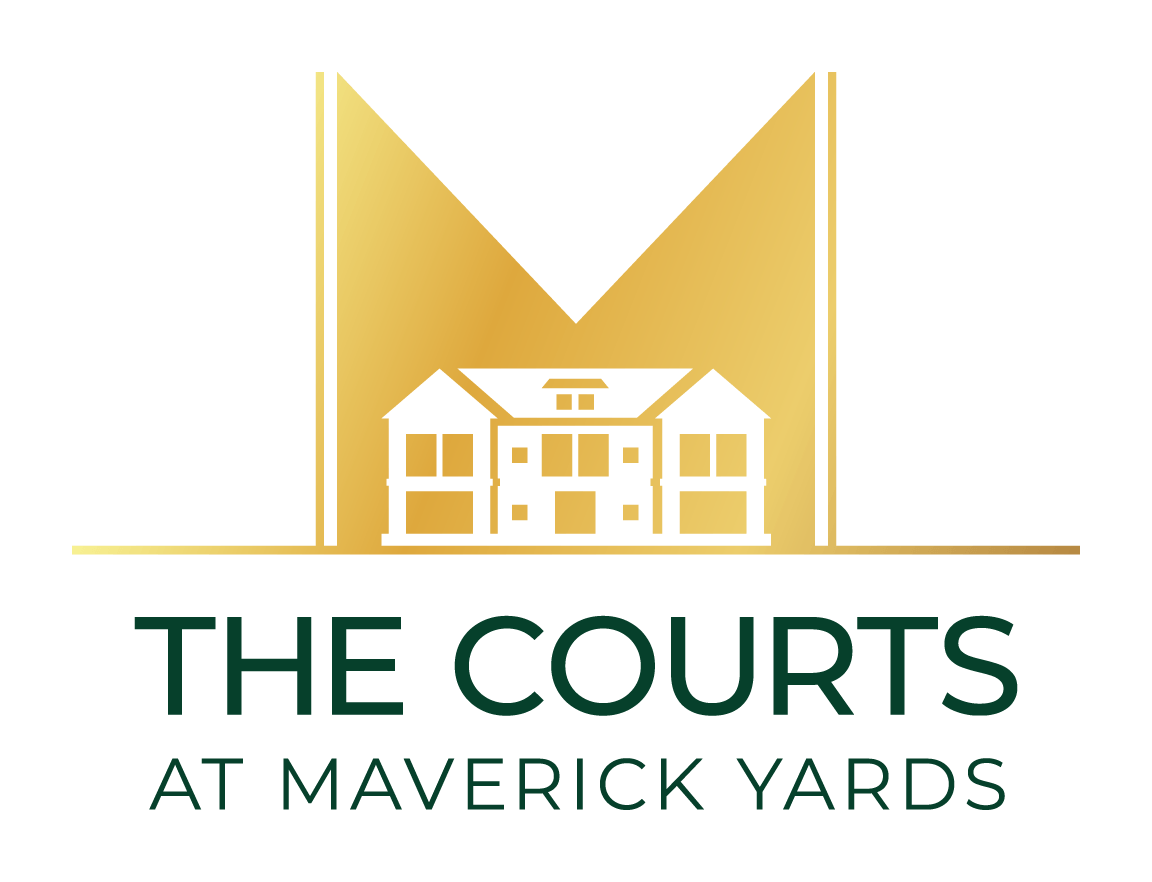 A logo with a house and the text "The Courts at Maverick Yards".