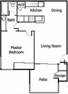 One Bedroom One Bath Floorplan