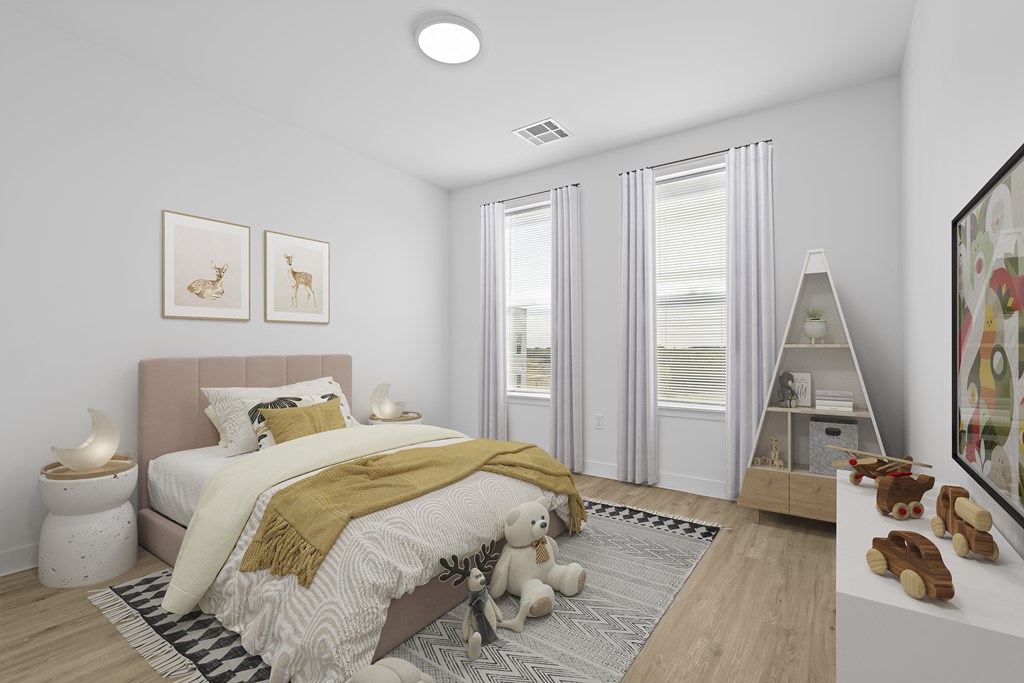 Bedroom with a bed at 36N Apartments, Tulsa, Oklahoma