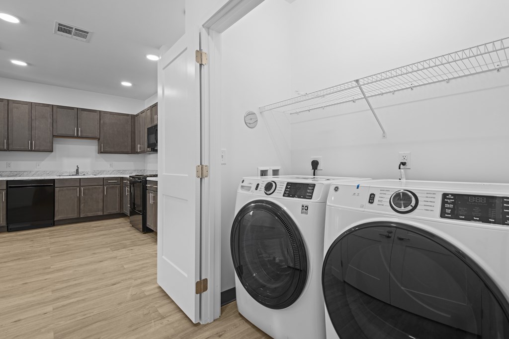 Laundry room with a washer and dryer at 36N Apartments, Tulsa, OK