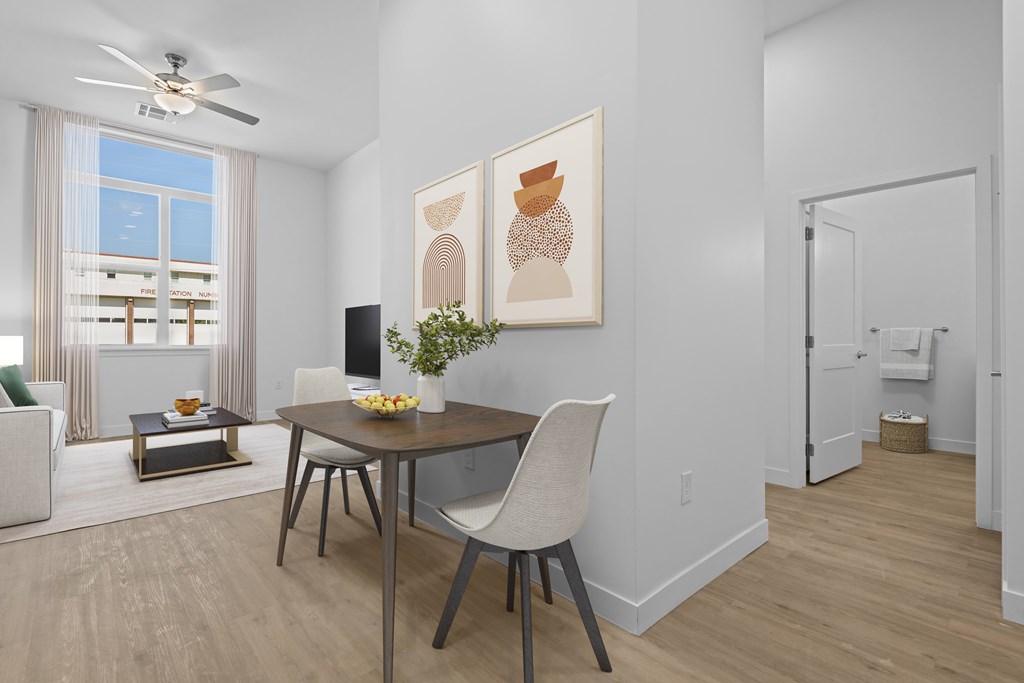 Dining room with table at 36N Apartments, Tulsa, 74106