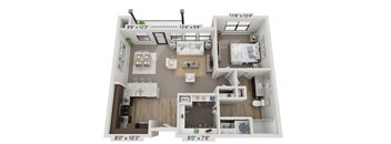 a 2 bedroom floor plan with a bathroom and a bedroom