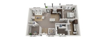 a 1 bedroom floor plan with a bathroom and a kitchen