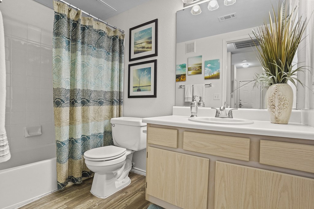 A bathroom with a toilet, sink, and shower curtain.