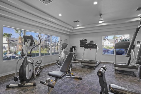 A well-equipped gym with a variety of exercise machines.