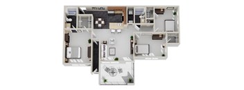 a 3d floor plan of a house with a bedroom and a living room