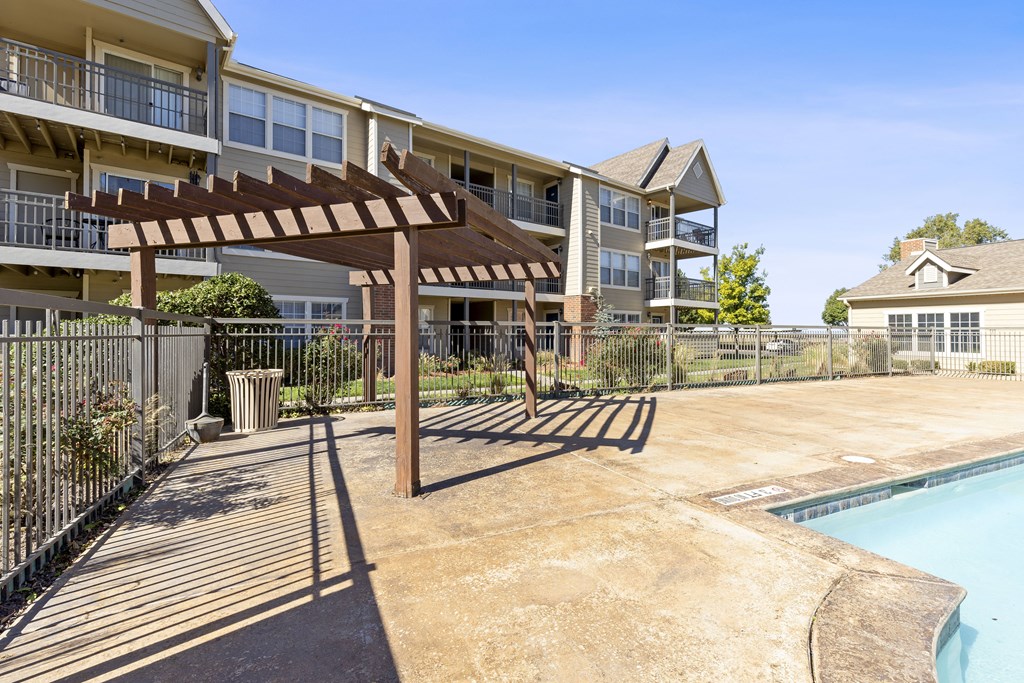 A sunny day at the poolside of apartment complex.