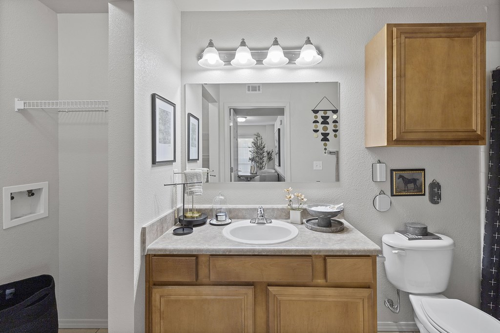 A bathroom with a white toilet and a sink with a mirror above it.
