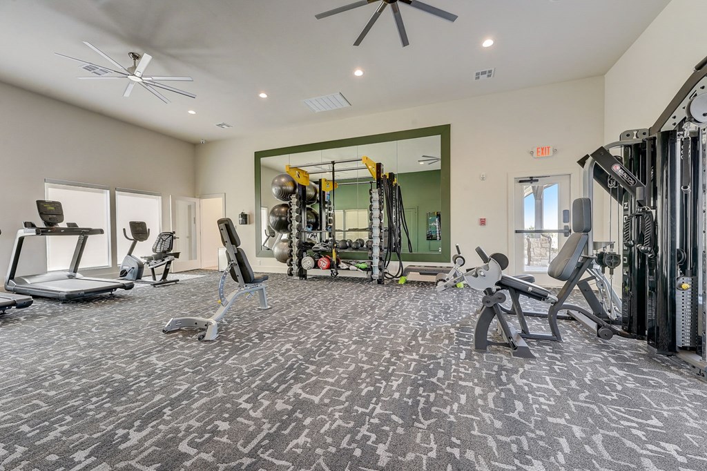 the preserve at ballantyne commons fitness room with weights and cardio equipment
