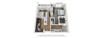 a 1 bedroom floor plan with a bathroom and a living room