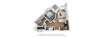 a 1 bedroom floor plan with a bathroom and a living room
