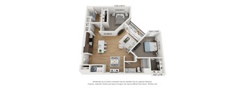 a stylized floor plan with a bedroom and a living room