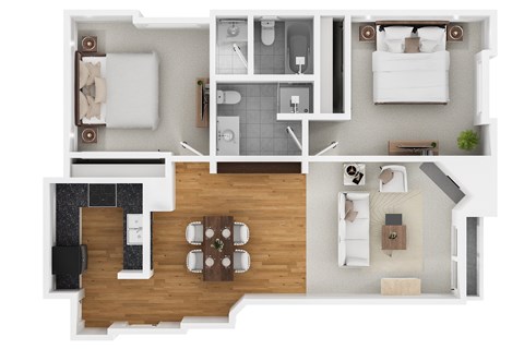 2 Bedroom Floor Plan at Midvale Court, Los Angeles, 90024