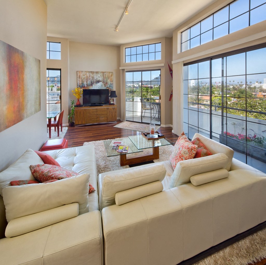 Apartment living room with large private balcony